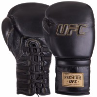 Перчатки боксерські шкіряні UFC PRO Prem Lace Up UHK-75046 16 унцій чорний