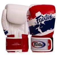 Рукавички боксерські шкіряні FAIRTEX BGV1-THAI THAI PRINT 10-14 унцій білий-синій-червоний