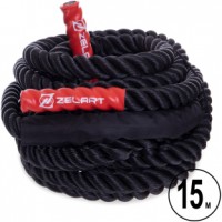 Канат для кросфіту, перетягування та боротьби Sparta COMBAT BATTLE ROPE FI-2597-12 15м чорний